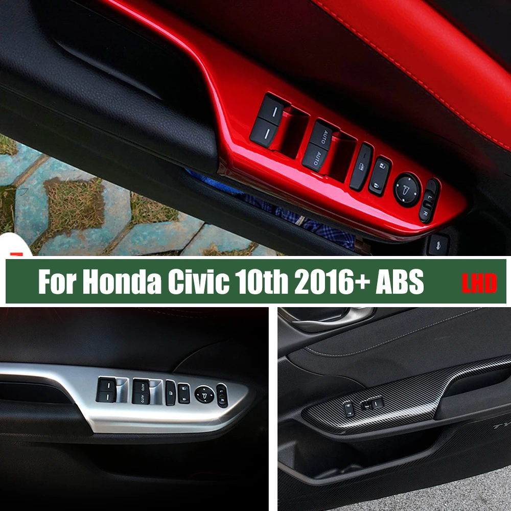 

Аксессуары для Honda Civic 10 2016-2020, Стайлинг автомобиля, АБС-пластик, карбон, дверь и окно, стекло, крышка переключателя подъема, отделка LHD