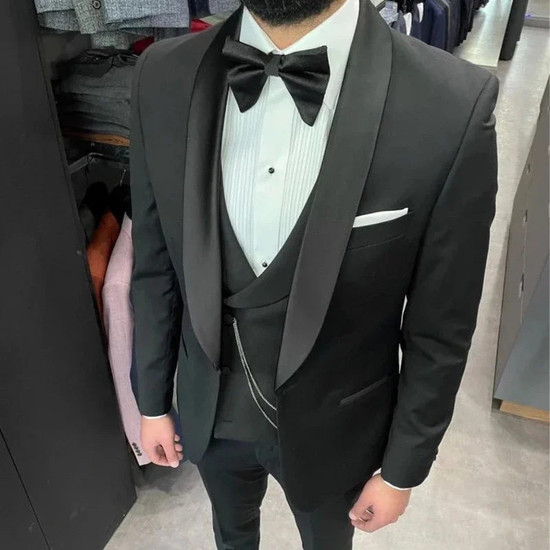 

Black Groom Tuxedo For Wedding Shawl Lapel Slim Fit Men Suits 3 Pcs Smoking Fashion Prom Party Blazer (Jacket+Pants+Vest) 2024