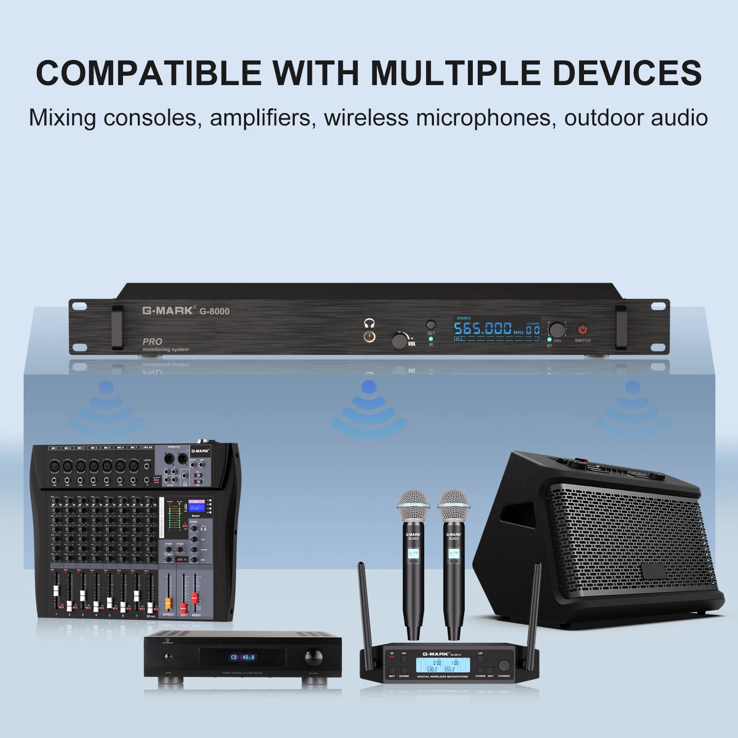 In-Ear Monitor System G-MARK G8000 Stereo UHF Wireless Stage Return With Earphone Metal Body For Stage Studio Band Performance