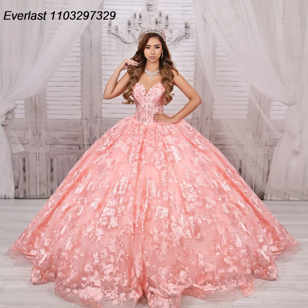 Quinceanera Dress Ball Gown Glitter Red Lace Applique Beading Long Sleeve Sweet 16 Vestido De 15 Anos E1Q08