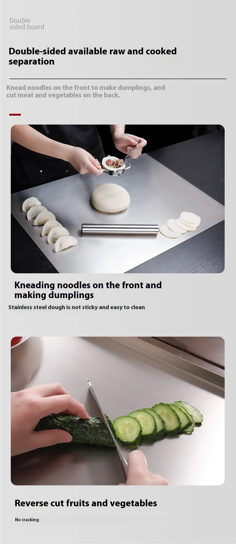 Description Picture 5 of itemStainless Steel Kitchen Chopping Board Household Thickened Multi-use Cutting Board for Dough Fruit Vegetable Cutting