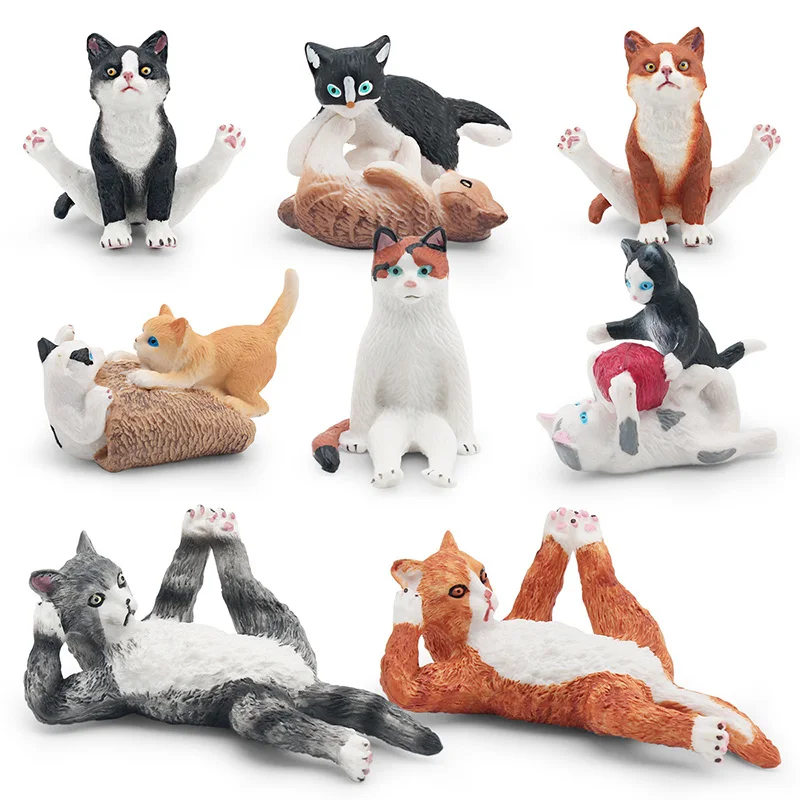 Simulation Cute Cat Pet Model Action Figures Mini Sitting Yellow Cat Figurines Miniacture Education Cake Ornament Toys Kids Gift