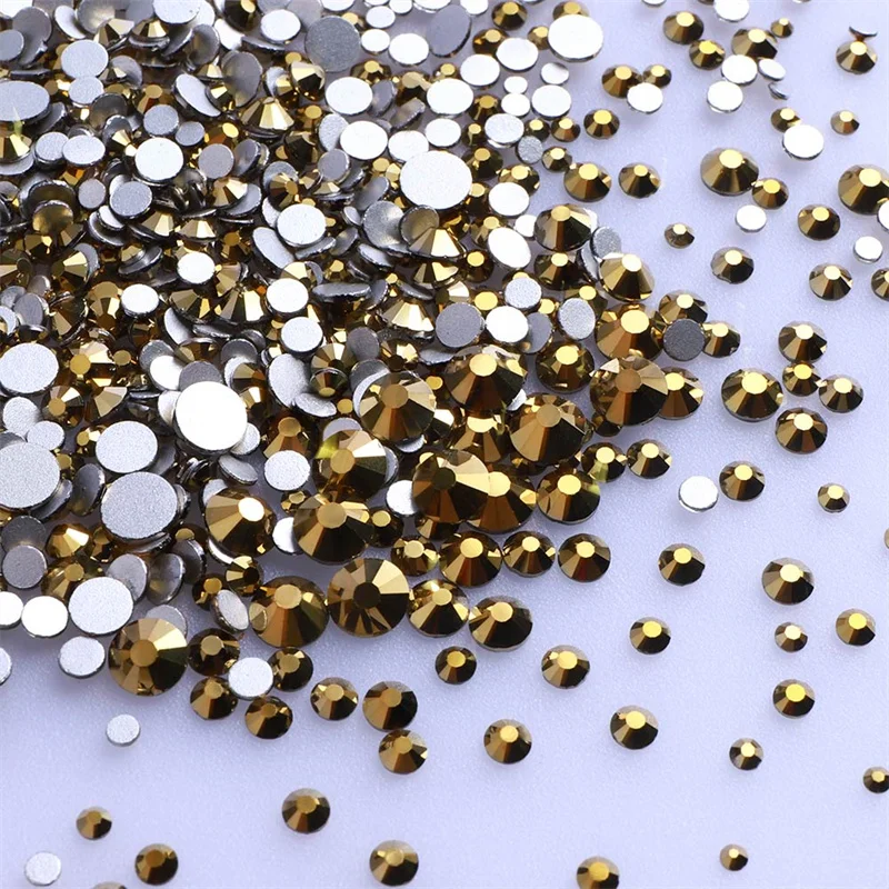 QIIY Gelbe Serie Glas-Strasssteine mit flacher Rückseite, Champagner, rund, zum Aufkleben auf Diamanten, nicht heiße Fix-Steine für Nagelkunst, Kleidung, Dekoration – Detail 22