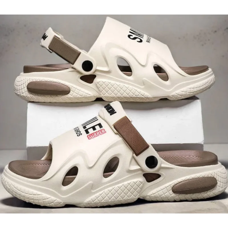 Men Beach Sandals Summer Anti Slip Thick Sole Toe-Out Gentlemen Clogs Outdoor Driving Sport Sandal Two ways as Slipper &Sandal