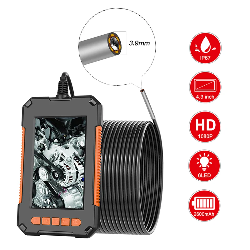 3.9mm Industrial Endoscope Borescope 1080P HD 4.3'' Screen Inspection Camera 