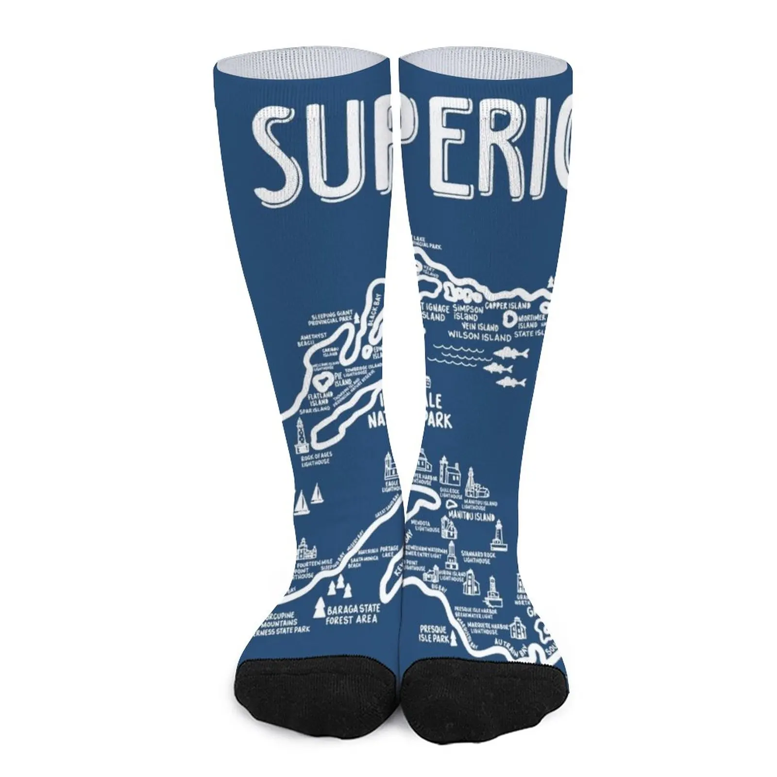 Lake Superior Map Socks funny socks for Women Men sock happy socks men Socks set a day at the lake fishing socks