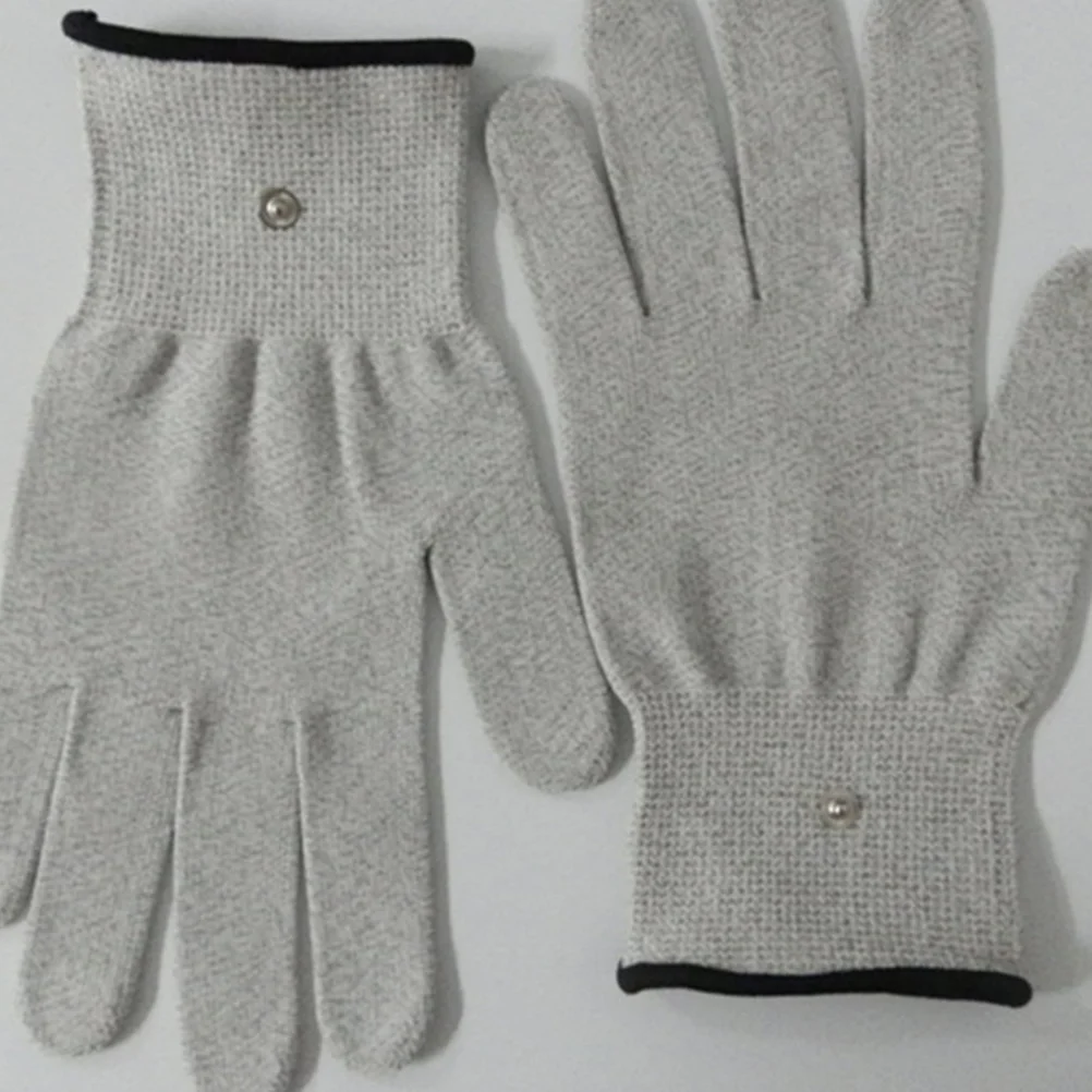 Guantes eléctricos universales para masaje, accesorio de fibra de algodón, color blanco y plateado, 2 piezas, 1 par