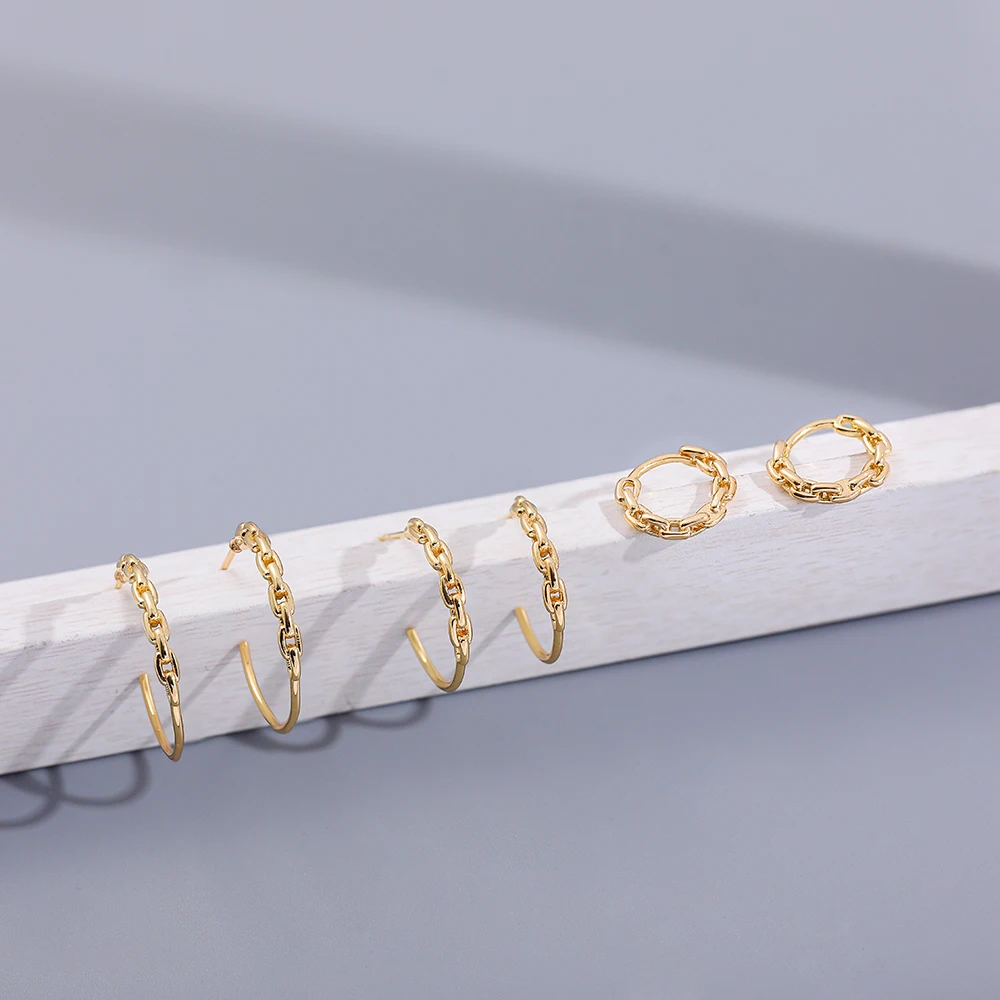 Hot Sale Gold Color Link Chain Earrings Hoops For Women Vintage Small Round Circle Huggie Earrings Fashion Jewelry Brincos