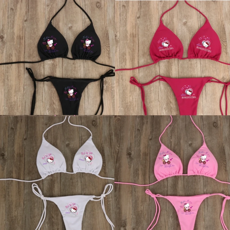 

Hello Kitty Swimsuit Three Point Type Bikini Color Straps Sexy Slim Fit Soft Personality Design Travel Vacation Birthday Gifts