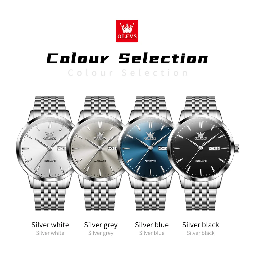 OLEVS 7048 Men's Watch Dual Calendar Mechanical Watch For Men Fashion Top Brand Waterproof Man Wristwatch Stainless Steel Strap