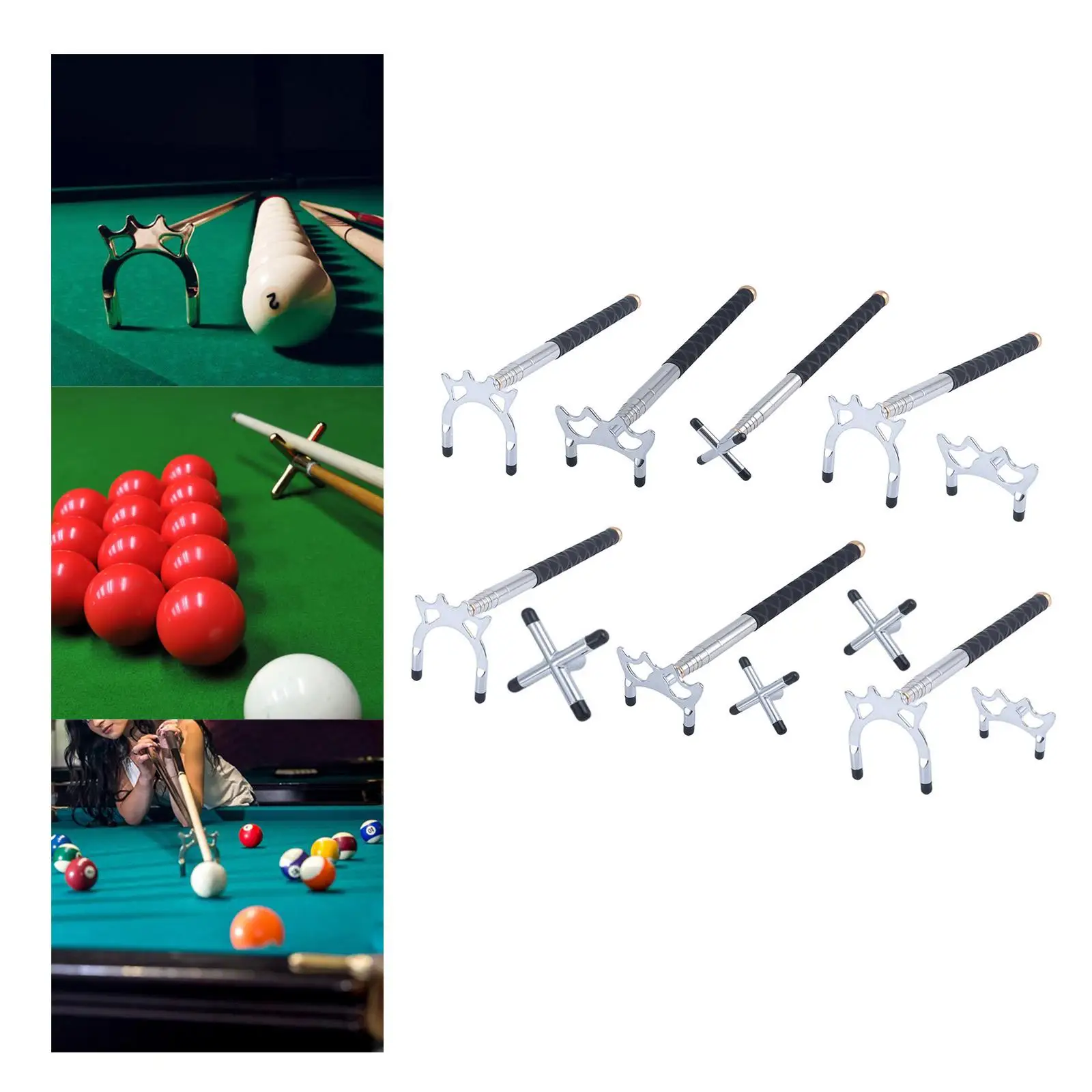 Extendable Billiards Cue Stick Bridge with Bridge Heads Stainless Steel Length Extends for Pool Table Training