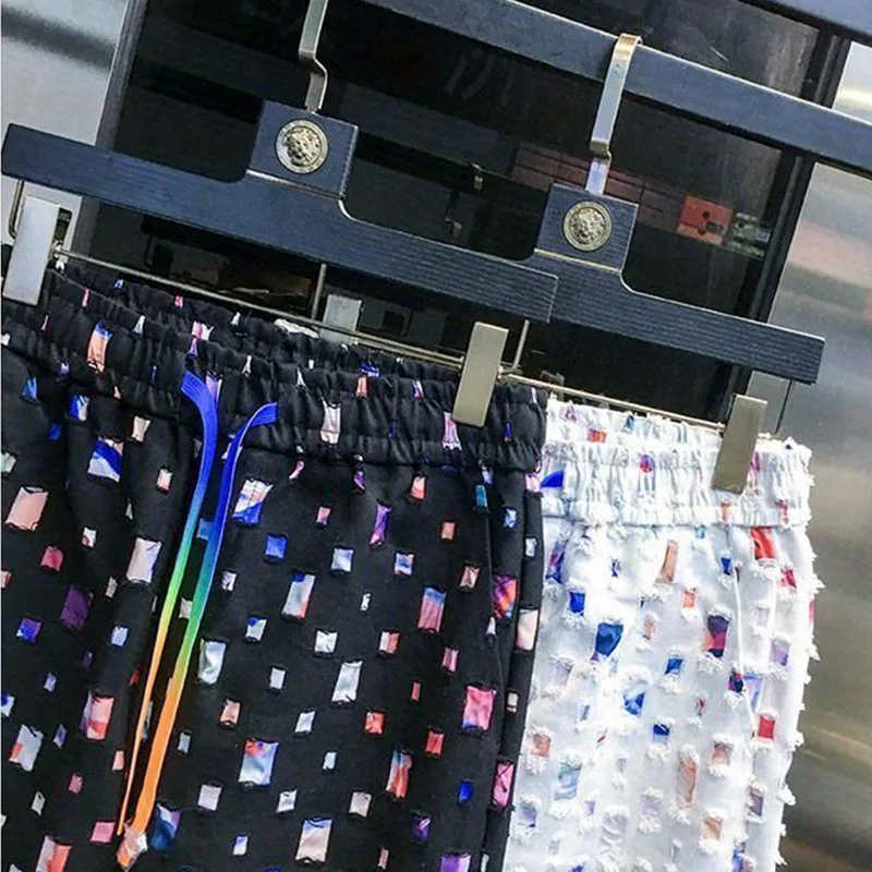 2024 New Summer American Retro Irregular Loose Casual Men's Wear Hip Hop Mixed Cotton Hollow Out Decorations Y2K Chic Short Pant