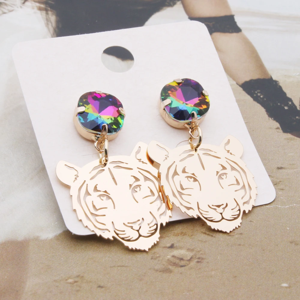 Drop Tiger Earrings For Woman leopard Trendy Lion Copper Resin Hollow Out Female Earrings Gift tiger