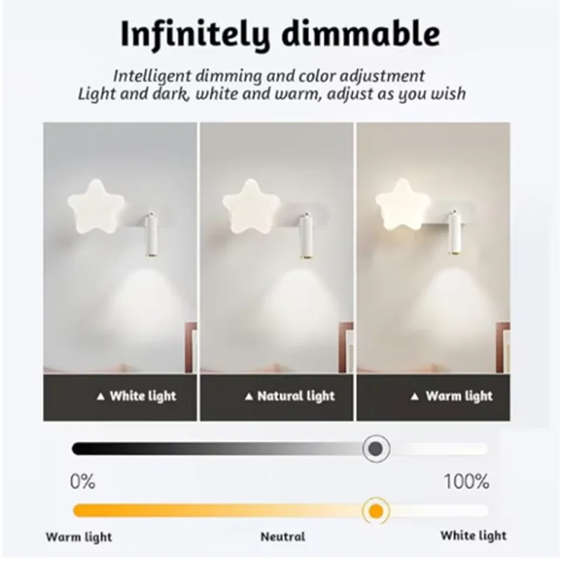 LED Star Wall Light Dimmable with Remote Control  Rotatable 180° Reading Lamp Modern White Wall Room New Year's Decoration