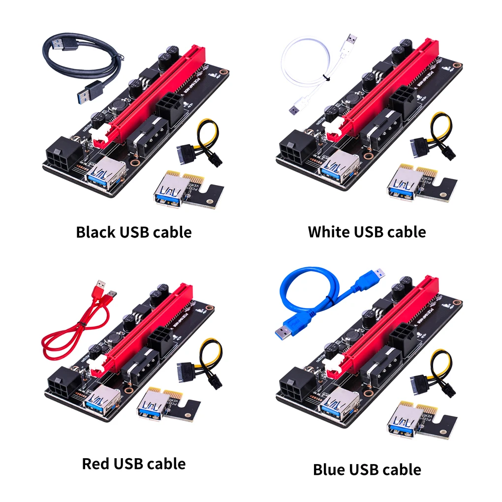 

Mining PCI-E 1x to 16x Adapter Board with 6pin Expansion Fast PCI-Express Extender Miner Desktop Red USB Cable