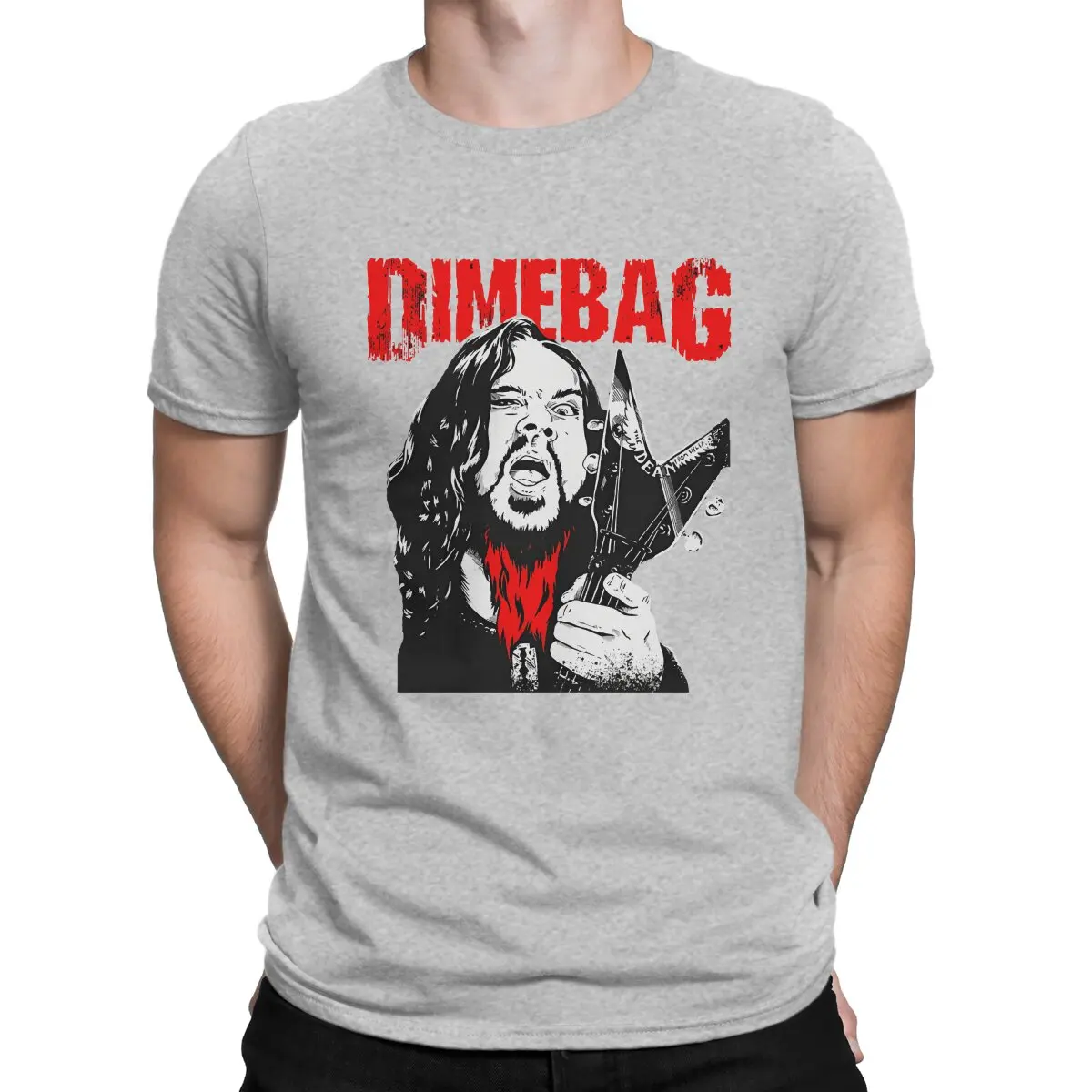 thumbnail image 1 of Camiseta de hombre con diseño de guitarra rock, de algodón puro, de manga corta, de Dimebag Darrell, con cuello redondo., 1 of 7