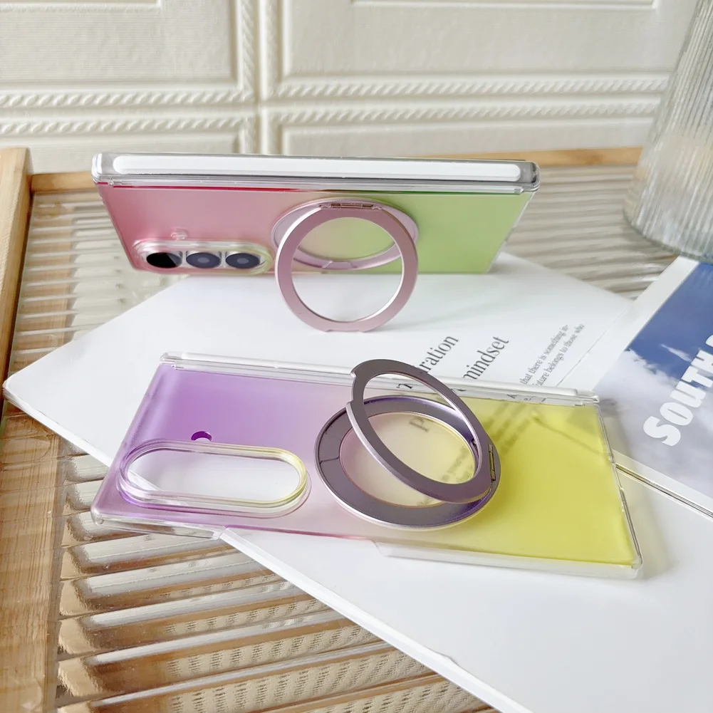 Colorful Gradient Metal Magnetic Ring Holder Case For Samsung Fold_voghion.com