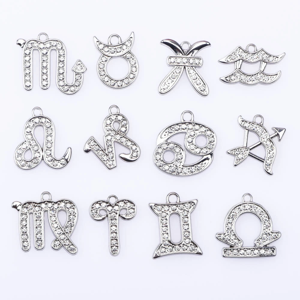 Charms de plata y oro con signo del zodiaco para y niñas, accesorios de Metal con de imitación, pulsera, decoración para mochila, regalo de cumpleaños| | - AliExpress