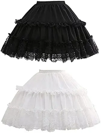 Girls Children Lolita Cosplay Short Petticoat Ruffles Floral Lace 2 Hoop Flower Girl Underskirt Slips