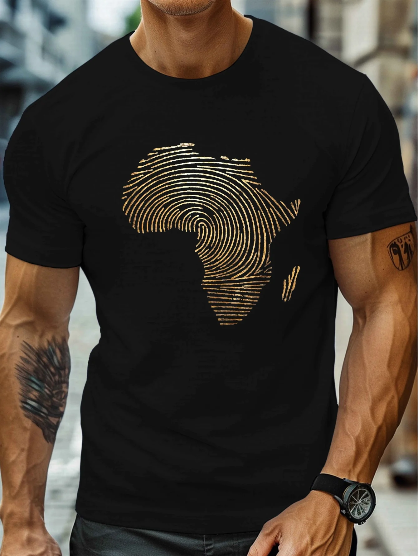 1PC Men's Africa Outline T-Shirt - White with African Continent Map Print - Lightweight Breathable Cultural Heritage Apparel - Casual & Outdoor Shirt - Regular Fit Round Neck Suitable for Men, Gym, Training, Casual Attire - African T-Shirt