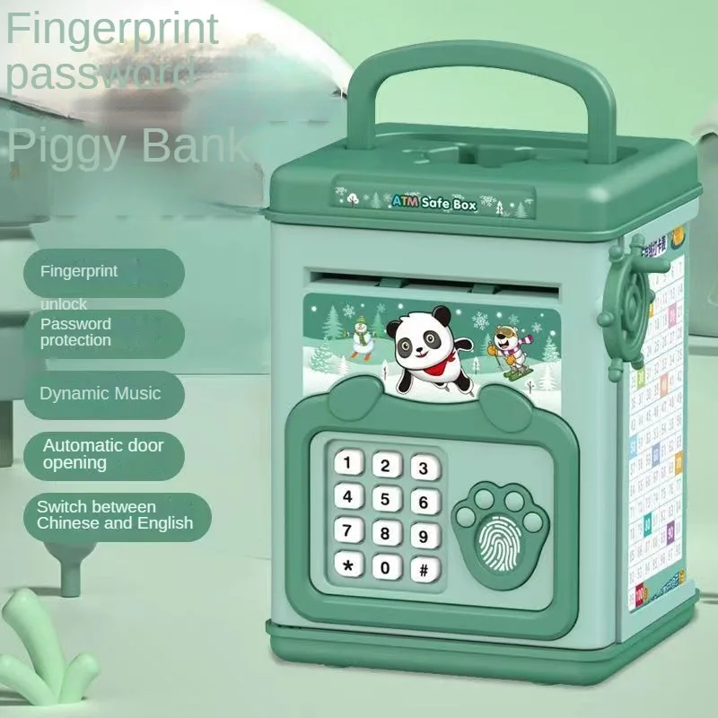 Money Box Fingerprint Piggy Bank Electronic ATM Savings Box Coins Cash Safe Large Coin Bank Password Lock Children