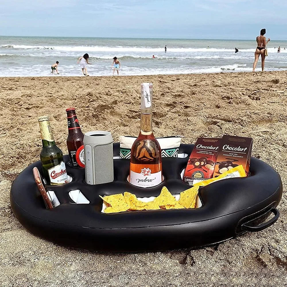 Floating Table Water Ice Bar Swimming Ice Bucket Cup Holder Inflatable Serving Bar Cooler Bag Family Party Float Beer Drink Tray