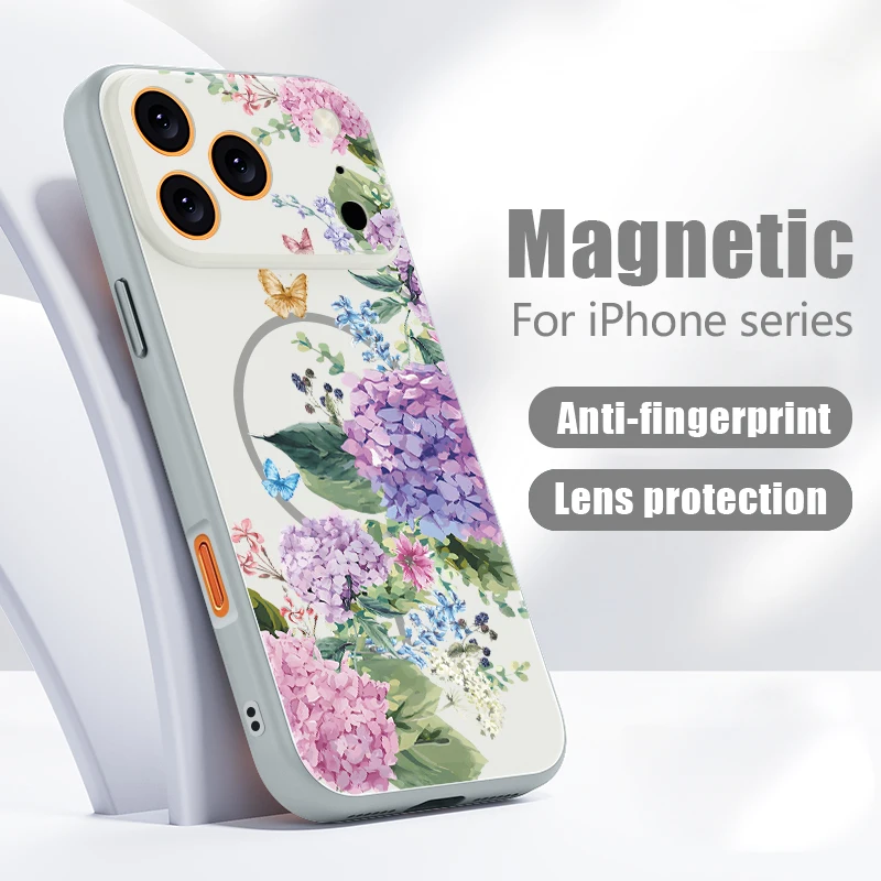 Purple Hydrangea Magnetic Floral Case with Skin-Feel Cover