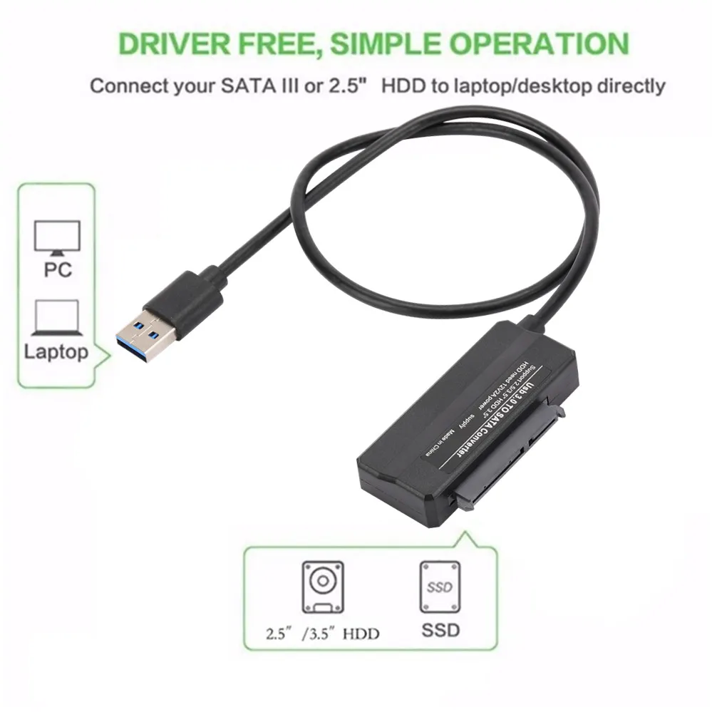 Sata to USB 3.0 Adapter Cable USB To SATA 3 Cable Support 22 Pin 2.5 3.5 inche E