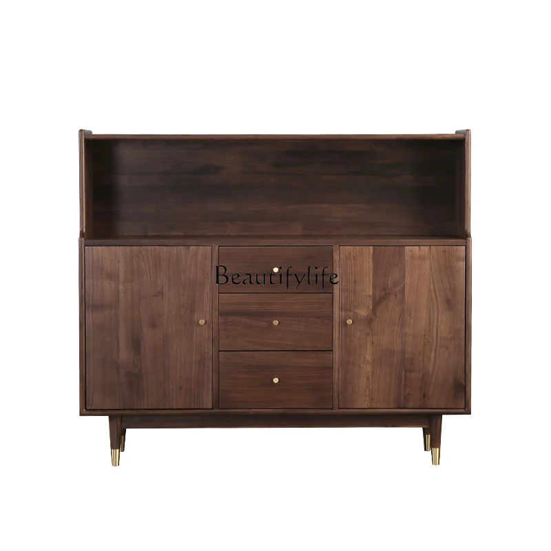Nordic Modern Minimalist Solid Wood Storage Black Walnut Meal Side Cupboard Log Tea Cabinet