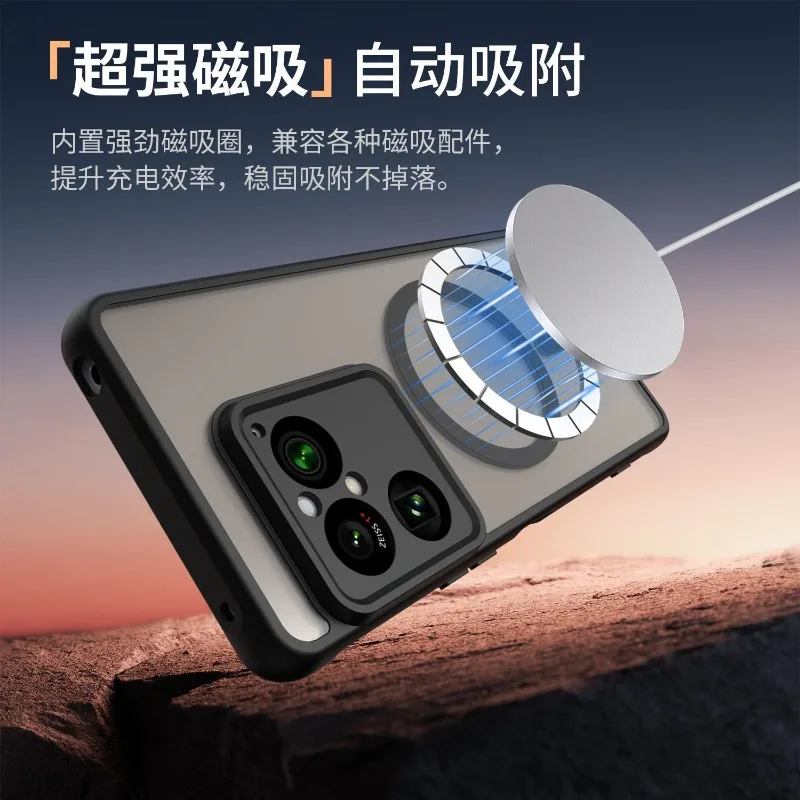 Magnetic Matte Transparent Acrylic Phone Case with Dustproof Bumper and TPU Frame