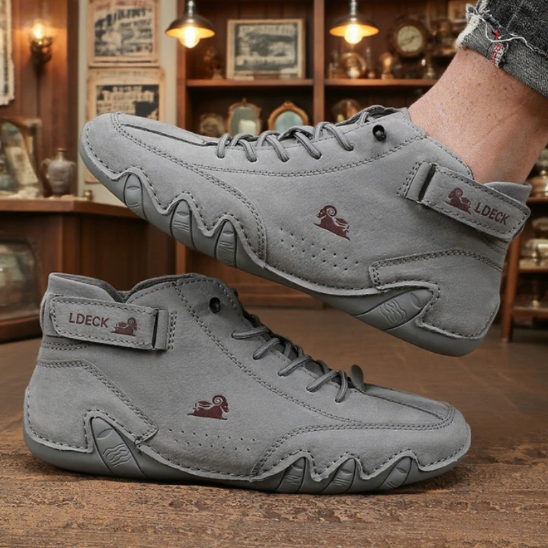 Fashion High Top Men's Shoes Suede Material Creative Lacing Design Footwear for Casual Occasions Ripped Jeans Stand Out in Style