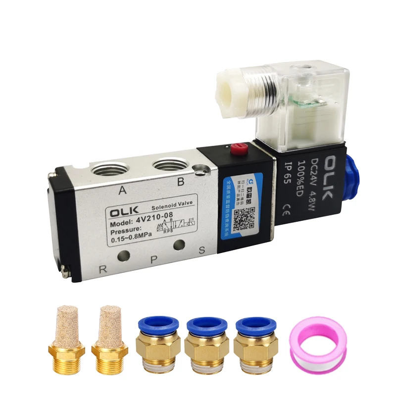 Pneumatic Electric Solenoid Valve 5 Way 2 Position 4V210-08 Control Air Gas Magnetic Valve 12V 24V AC220V 4mm-12mm Hose Fitting