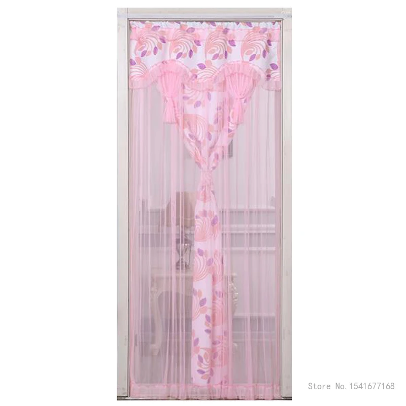 Lace Embroidered Door Curtain, Punch-free Mosquito Screen Curtain, Breathable Bedroom Partition Curtain, Double Layer, 1Pc