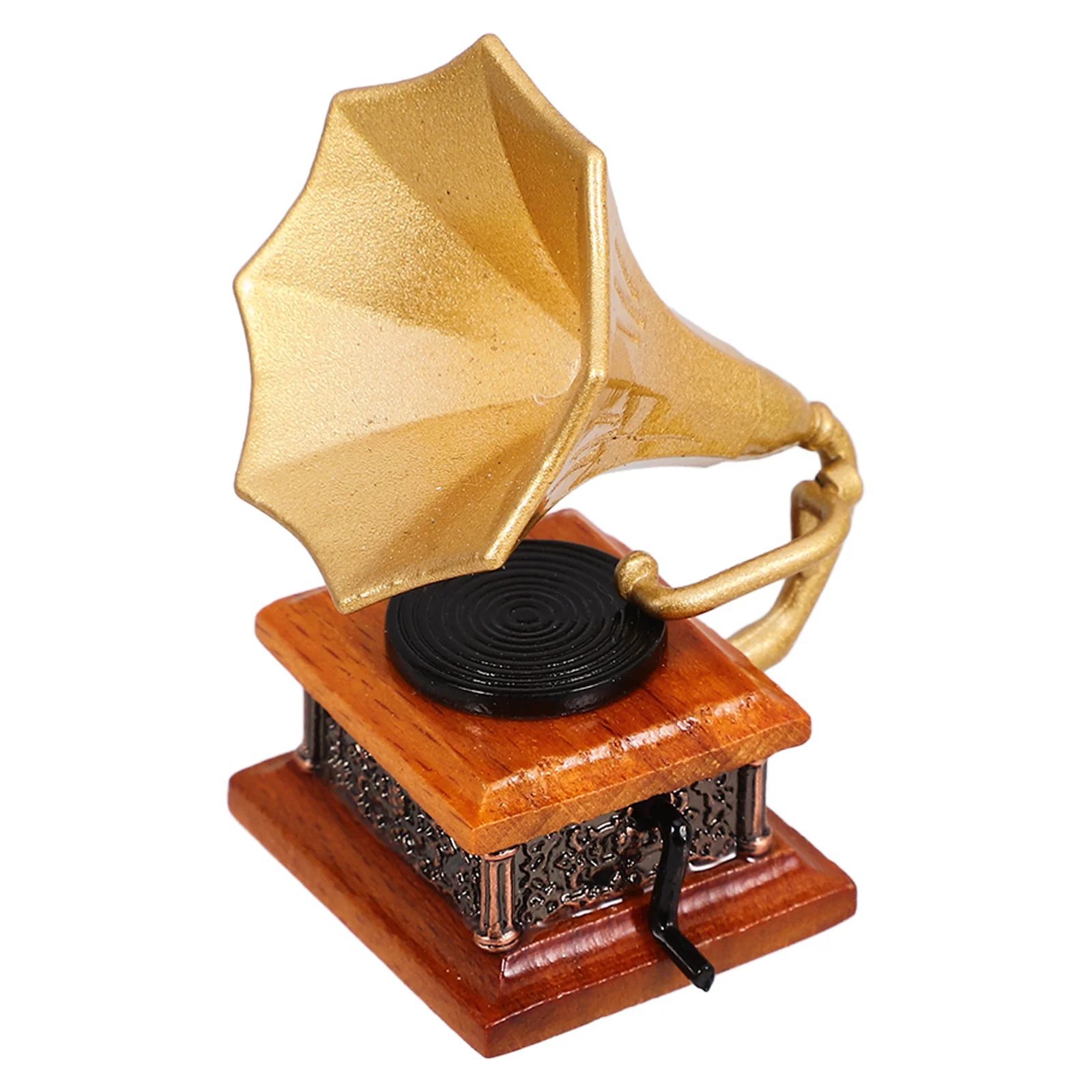 

Gramophone Model Mini House Adornment Miniature Furniture Phonograph Dollhouse Toy Room Ornament Supplies Alloy + Wood Resin