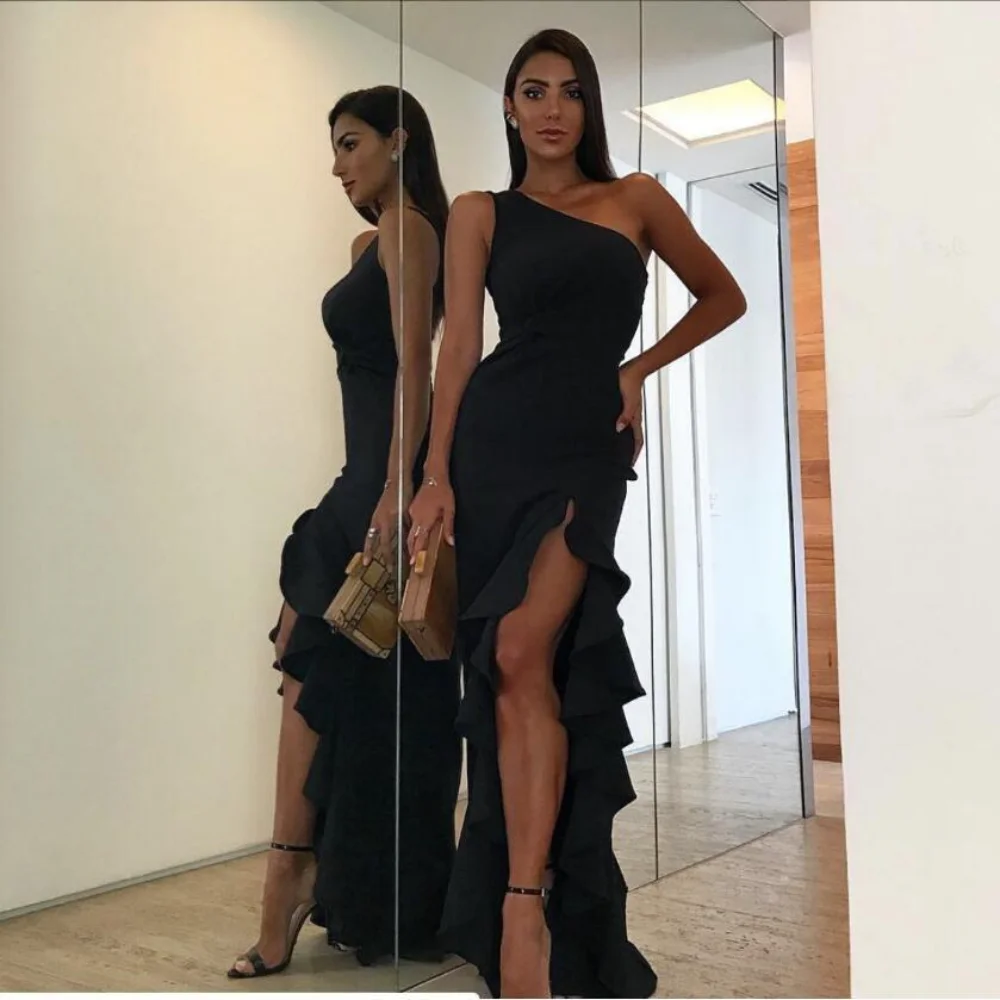 

2023 Women Maxi Dresses Sexy Slash Shoulder Ruffle High Split Long Dress Wedding Evening Party Dress Robe Vestidos Fishtail