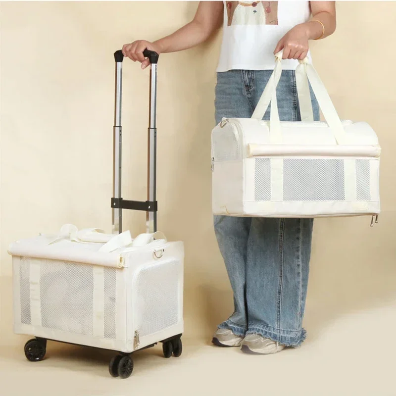Pet Trolley Box 2-layers Design Cat Basket Breathable Comfortable Transport Case Travel Pet Trolley