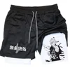 Anime 2 In 1 Compression Shorts Gojo Satoru Print Performance Sportswear Men Training Workout Male Fitness Sport Shorts 5