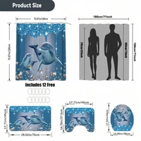 4pcs Blue Shiny Diamond Shower Curtains Set Ocean Dolphin 3D Printing Shower Curtain  Bathroom Decoration Accessories 2