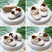 Baby Girl Casual Shoes Infant Toddler Bowknot Non-Slip Rubber Soft-Sole Flat Pu First Walker Newborn Bow Decor Mary Janes Shoes 2