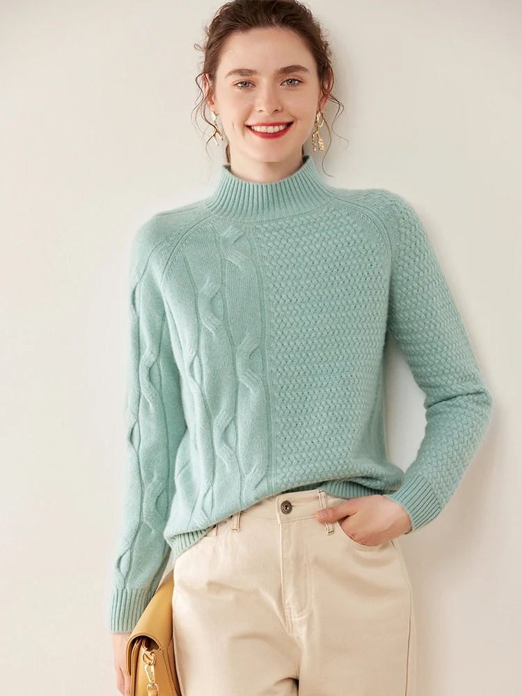 

Женский утепленный свитер Zocept, Зимний вязаный мягкий теплый кашемировый пуловер с рукавом реглан и воротником средней длины, 100