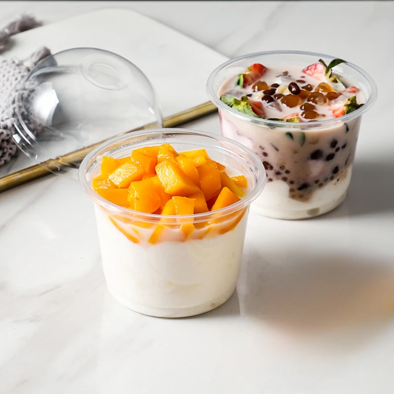 50/100Pcs 250ML Disposable Salad Cup Transparent Plastic Dessert Cups Bowls Container Dome/Flat Lids Ice Cream Cupcake