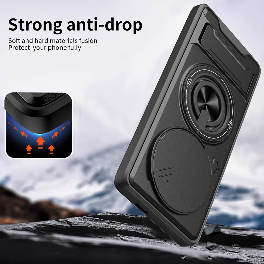 Magnetic Phone Case with Slide Camera Protection and Upright Kickstand - Shockproof Cover
