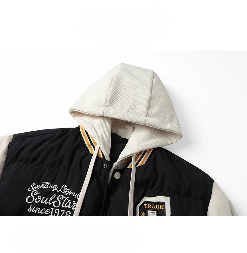 Winter Warm Men's Jacket Streetwear Fake 2 Pieces Windproof Warm Baseball Jacket Down Cotton Padded Coat Fashionable Light Parka