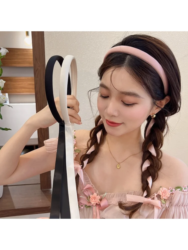 

1Pcs Sweet Solid Color Ribbon Women Headband Ballet Girls Pink Hair Braid Multi Functional Hair Styling Tools Hair Accessories