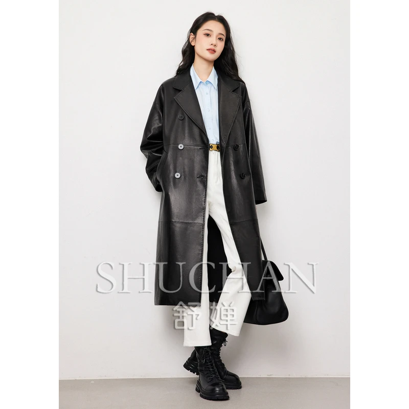 

SHUCHAN Casacos De Inverno Feminino 2023 Sheepskin Double Breasted High Street Autumn/Winter Turn-down Collar