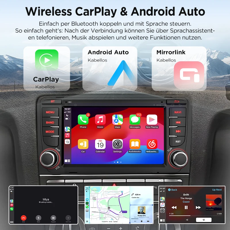 Radio para Auto Junsun de 7 Pulgadas para Audi A3 8P S3 RS3 2003-2012, CarPlay, Android Auto, FM, RDS, DSP, BT, GPS, Navegador, SWC, Pantalla Táctil HD IPS, Reproductor Multimedia Plug & Play, Llamadas Manos Libres, Unidad Principal con Estilo Original del Auto 3