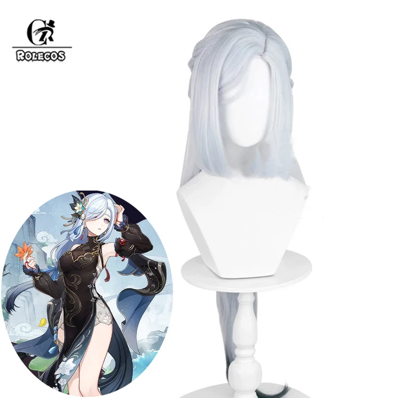 

ROLECOS Game Genshin Impact Lantern Rite Shenhe Cosplay Wigs Shenhe 100cm Long Gray Gradient Wig Heat Resistant Synthetic Hair