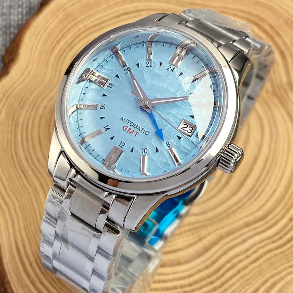 40Mm Tandorio Double Dome Vetro Zaffiro Giappone Nh34A Gmt Movimento Automatico Wave Stripe Dial 200M Orologio Impermeabile Per Uomo