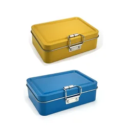 Solid Color Flip Cover Buckle Iron Storage Tin with Lid - Durable Metal Organizer Box (Blue yellow)