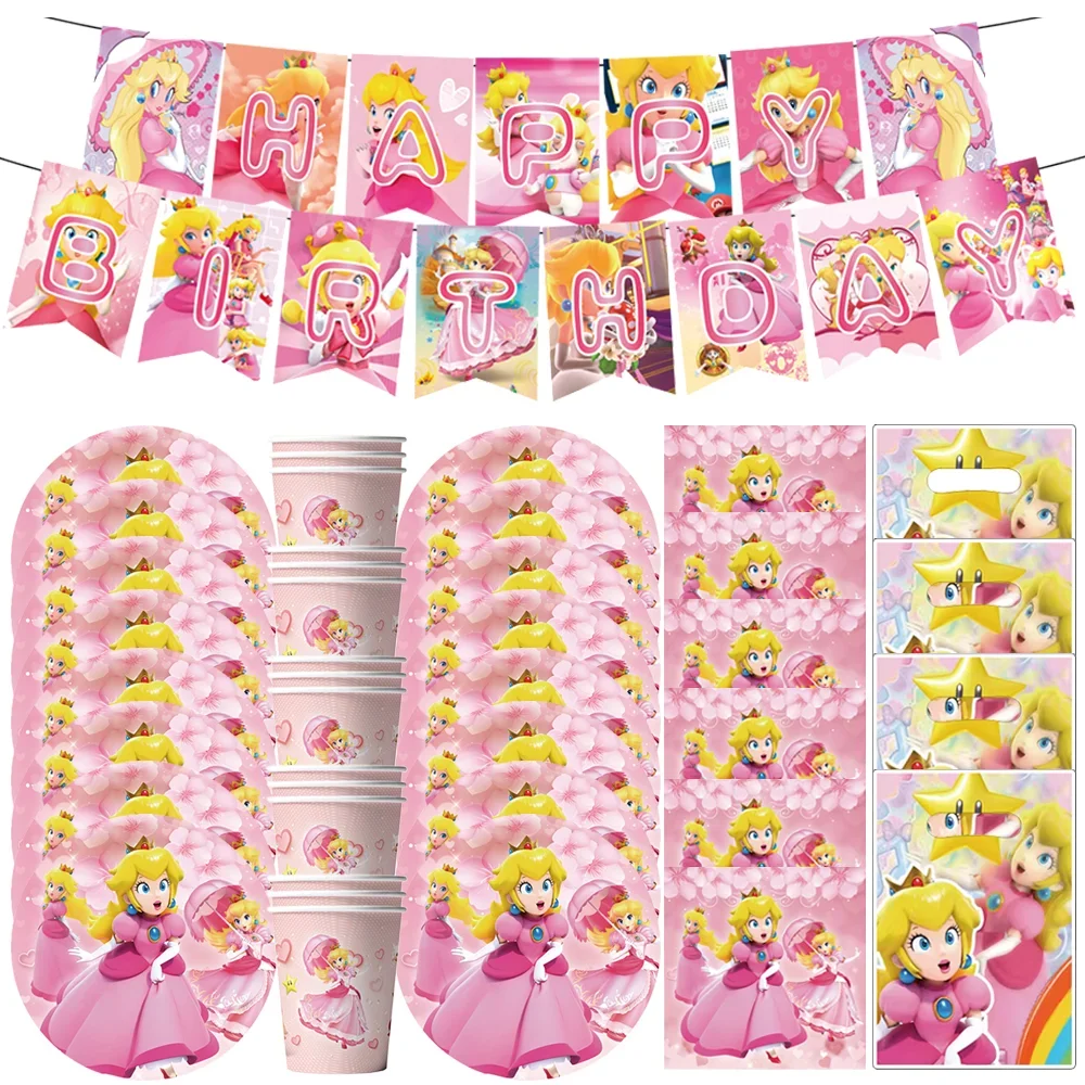 

Cartoon Peach Princess Birthday Decoration Children's Theme Tableware Paper Plate Cup Napkins Peach Baby Shower Party Supplies